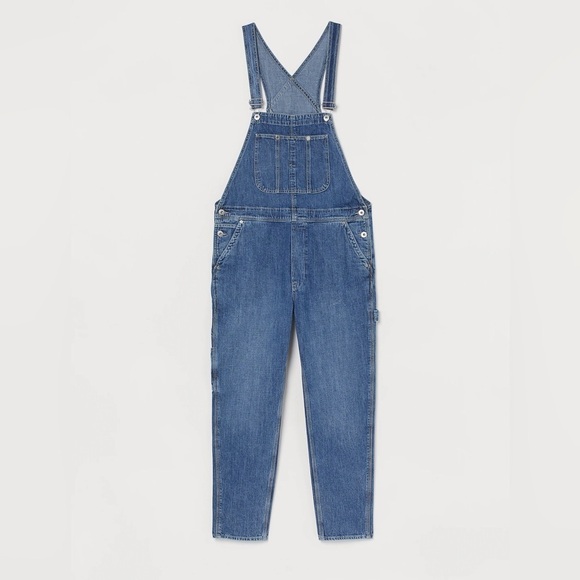 H&M - Relaxed Soft Blue Adjustable Straps Straight Leg Denim Overalls Size S - Picture 1 of 14